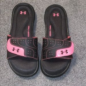 Under Armour black and pink foam slides